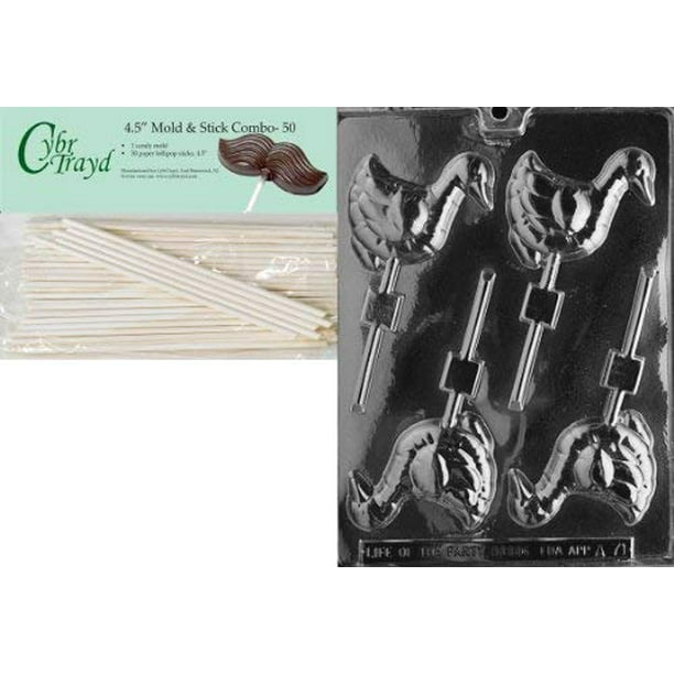 Includes 50 Lollipop Sticks 50 Cello Bags 50 Green Twist Ties and Chocolatiers Guide Cybrtrayd 45StK50GRBk-F015 Long Stem Rose Lolly Chocolate Candy Mold with Chocolatiers Bundle 